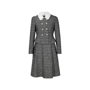Koradior珂莱蒂尔商场同款2025冬新款复古格纹假两件香风连衣裙女