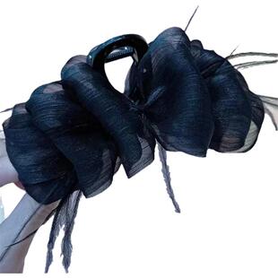 秋冬新款网纱羽毛泡泡抓夹女发量多发夹高级感盘发鲨鱼夹ins头饰