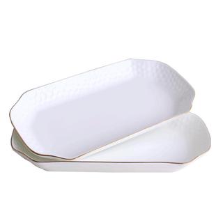 唐山骨瓷鱼盘放鱼的装鱼盘子家用欧式浮雕金边长方形蒸鱼盘子鱼碟