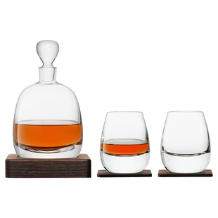 英国LSA 进口手工玻璃威士忌酒杯酒樽醒酒器胡桃木垫酒具套装礼盒