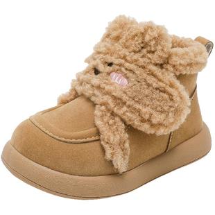 巴布豆童鞋儿童宝宝学步鞋2025新款冬季加绒女孩二棉鞋女童雪地靴