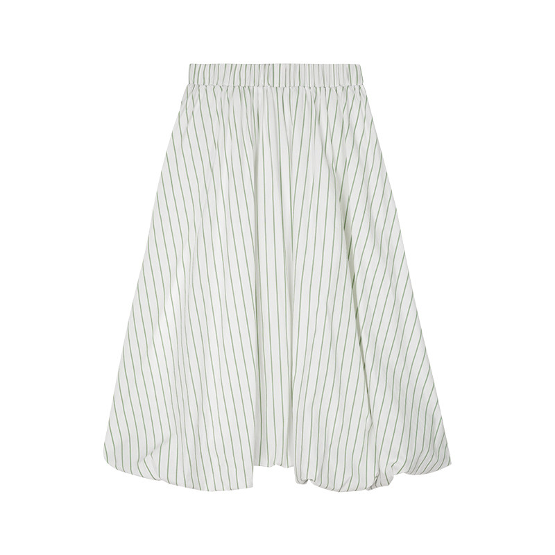 BLANK LABEL棉锦氨混纺宽条纹泡泡半身裙女夏套装上衣a字裙两件套