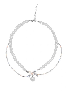 巴洛克珍珠镶钻蝴蝶结双层锁骨链