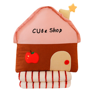 苹果房子抱枕被子两用办公室午睡靠枕午休空调毯子二合一车载枕头