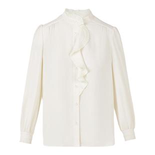 朗姿法式宫廷风木耳边领气质通勤长袖衬衫上衣冬季新款衬衣