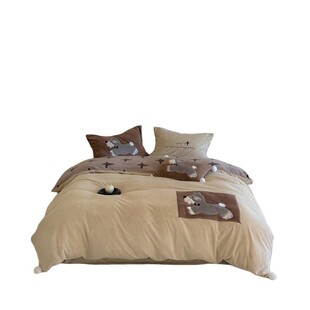 秋冬加厚保暖绒卡通牛奶绒四件套软糯亲肤可爱刺绣被套床上用品