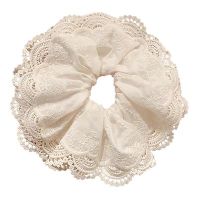 温柔花边米白色蕾丝大肠发圈女韩系超大号双层头花高级感头绳发饰