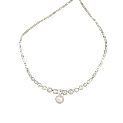珍珠母贝拼接碎银子项链锁骨链