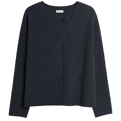 全羊毛圆领针织开衫外套