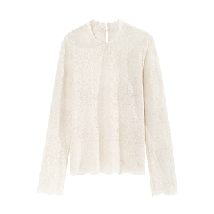 气质仙女内搭蕾丝衫女秋冬新款大码胖mm喇叭长袖网纱打底加绒上衣