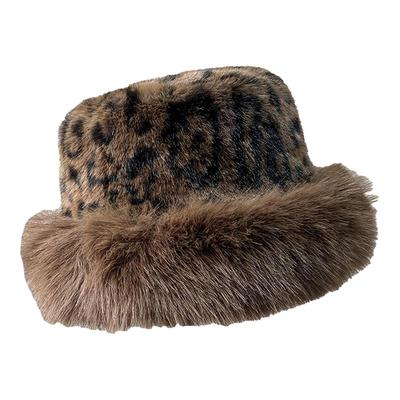 豹纹毛绒渔夫帽女冬季保暖防寒