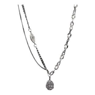 NFF艺术感项链不掉色锁骨链小众双层冷淡风轻奢男女百搭浮雕吊坠