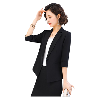 黑色小西装外套女夏季新款工作服气质短袖正装七分中袖西服女套装