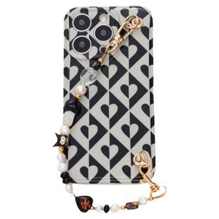 黑白爱心复古高品质天然珍珠琉璃手链手提链条16promax手机壳适用苹果17promax新款15小众原创保护套精孔软壳