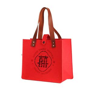 结婚喜字毛毡手提袋子新娘大号礼品袋婚包伴娘伴手礼喜糖装红包用
