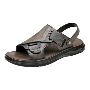 啄木鸟凉鞋男款2026夏季真皮休闲开车软底沙滩鞋两用外穿凉拖鞋子