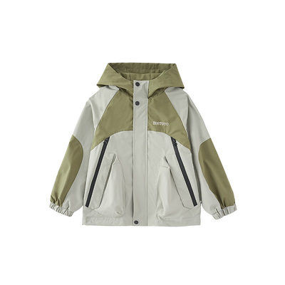 男童拼色连帽外套春秋新款