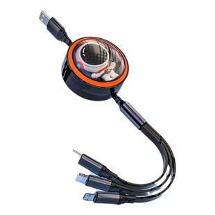 科湛伸缩数据线三合一充电线一拖三快充三头适用15苹果16华为安卓Typec手机iPad车载充电线6A手机多功能通用