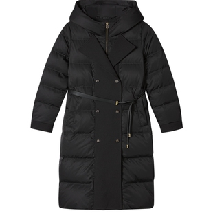 【断码捡漏】诗篇专选冬连帽腰带双排扣长款大衣式鹅绒服羽绒服