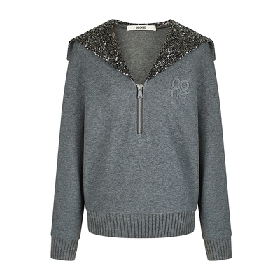 none石墨灰亮片海军领宽松外套