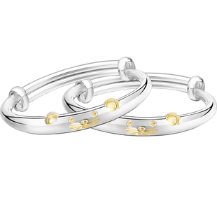 婴幼儿宝宝银手镯单只婴儿银饰女童男孩小孩银镯子单个纯银实心款