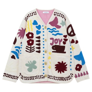 现货章章 重工立体毛线绣花外套上衣精致少女百搭贵贵