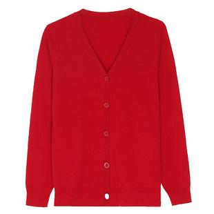 恒源祥中国红色纯羊毛衫针织开衫外套女简约百搭宽松春装长袖毛衣