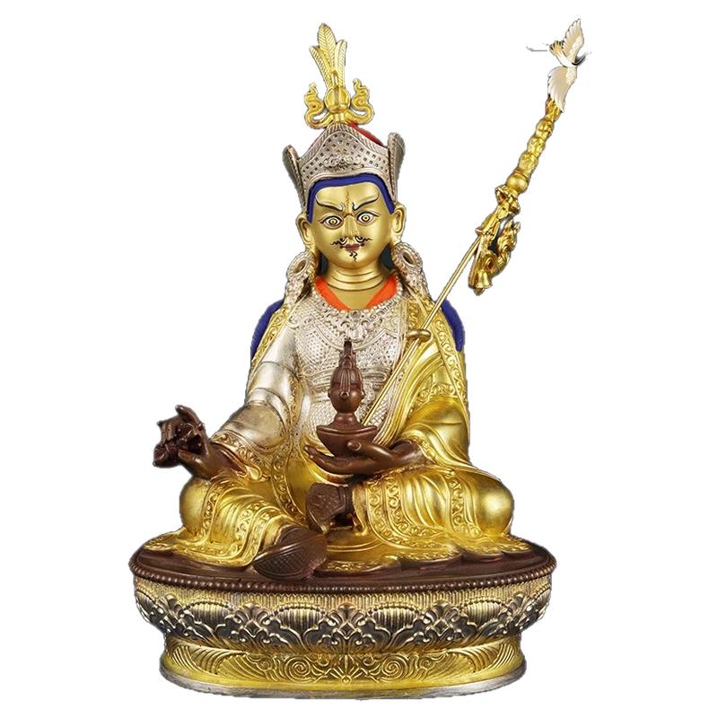纯铜莲花生大士像 西藏家用居家供奉摆件鎏金鎏银7寸10寸莲师佛像