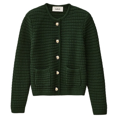 bash2025新款秋季简约纯色编织纹理开衫外套针织上衣外搭1H25GASP