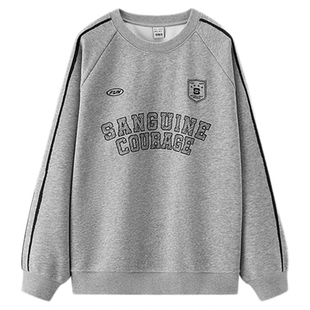 森马卫衣男冬加绒内搭2025新款复古运动风撞色印花情侣装oversize