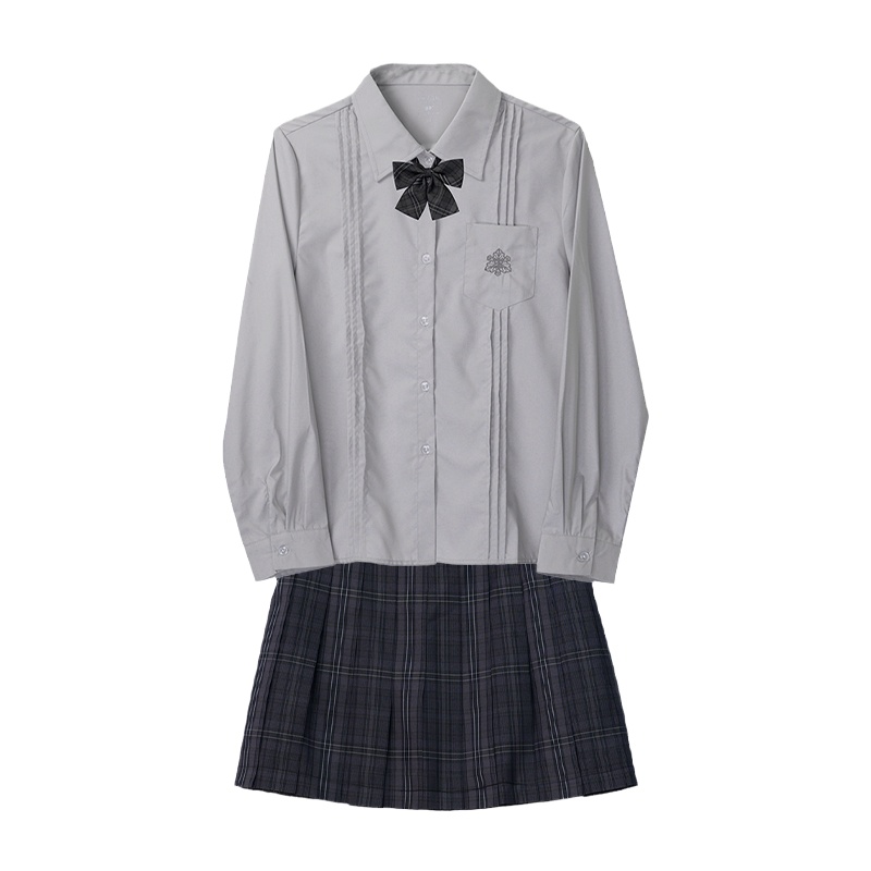 车厘子jk原创短长袖衬衫女学院风百搭刺绣水灰色衬衣制服套装裙