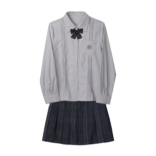 车厘子jk原创短长袖衬衫女学院风百搭刺绣水灰色衬衣制服套装裙