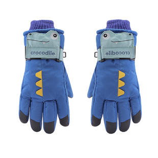 滑雪儿童手套冬季保暖加绒加厚可爱小恐龙8-12岁男女防泼水防风寒
