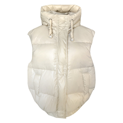 拉链中长款连帽白鸭绒马夹