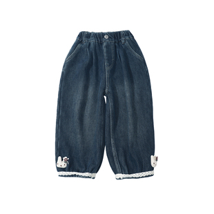 女童加绒牛仔裤秋冬季新款儿童冬天加厚裤子宝宝可爱一体绒灯笼裤