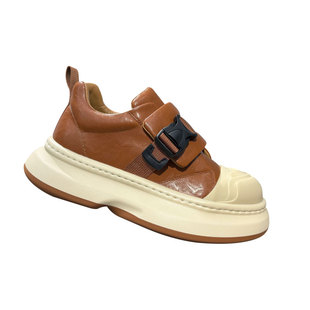 潮牌男鞋厚底日常休闲鞋魔术贴百搭厚底增高搭扣大头舒适棕色板鞋