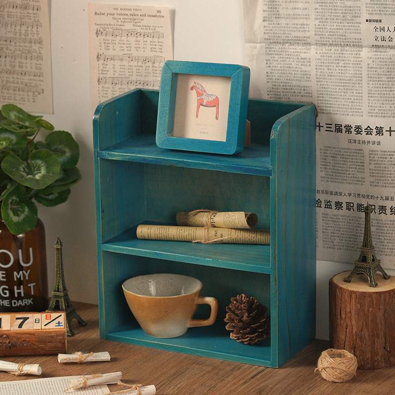 复古式木质收纳盒北欧风两层悬挂收纳盒卧室置物架杂物桌面书房