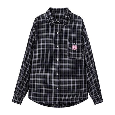 Follow peace黑白格防晒情侣长袖衬衫女宽松休闲通勤百搭开衫衬衣