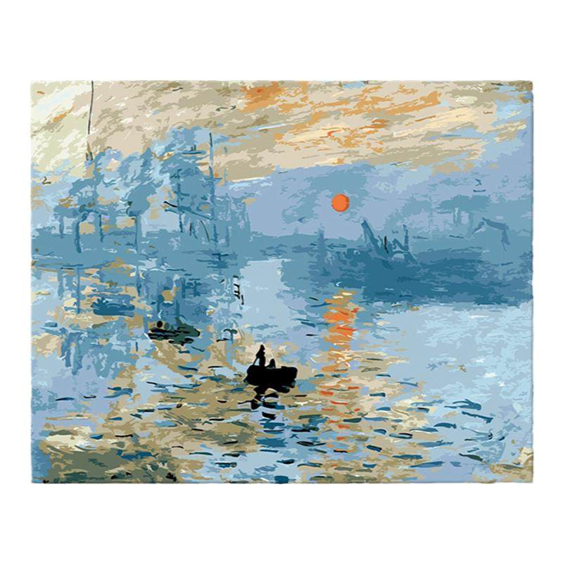 数字油画风景丙烯画diy手绘莫奈日出填色绘画油彩画手工画成人
