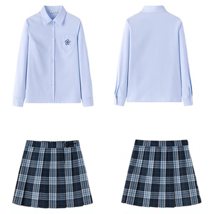 东京岁时记jk学院风蓝色长袖衬衫女小个子秋季刺绣上衣套装春时樱
