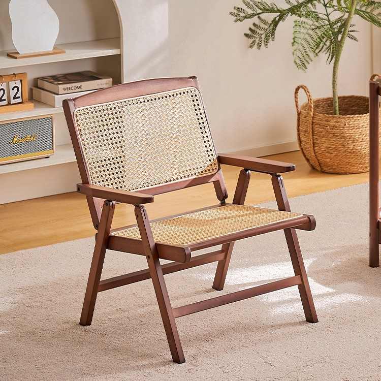 可折叠藤编椅子家用阳台休闲便携式藤椅办公室靠背椅午休户外躺椅