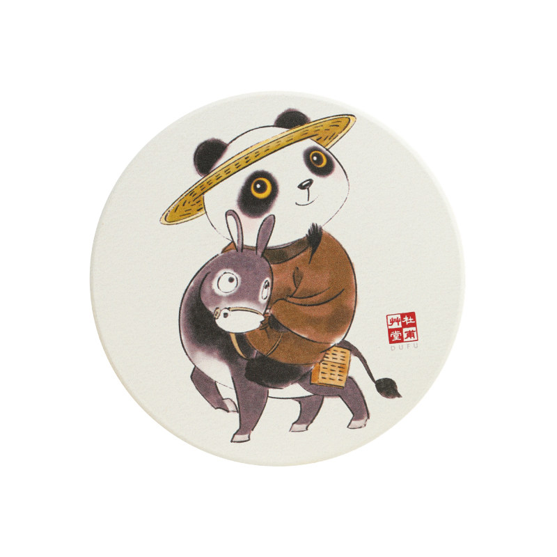 杜甫草堂 诗韵陶瓷吸水杯垫隔热垫 博物馆文创礼物熊猫创意礼品