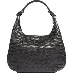 LK BENNETT黑色牛皮手提包2025冬新款真皮编织拼接通勤百搭单肩包