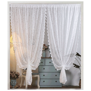 法式蕾丝纱帘内开窗魔术贴飘窗帘白色透光不透人阳台遮阳隐私帘