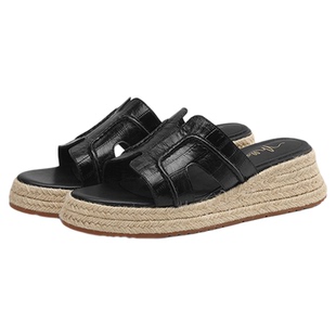 MILLIE'S/妙丽坡跟拖鞋女夏季外穿2026新款时尚百搭草编凉拖鞋