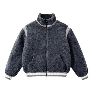 Purey Jacket 24FW泰迪灰拼接立领双拉链保暖御寒羊羔绒棉服外套