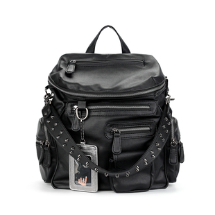 简着 /原创 里斯林肯高级黑多口袋拉链辣妹铆钉机车Y2K单肩双肩包