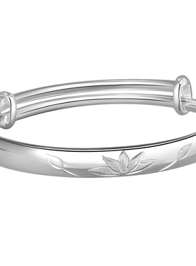 足银9999莲花手镯女士送妈妈礼物