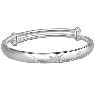 莲花银手镯女9999纯银妈妈款实心银饰年轻款银镯子生日礼物送妈妈