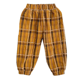 冬季儿童加绒格子休闲裤男女童银狐绒方格裤小童宽松中腰加绒裤子